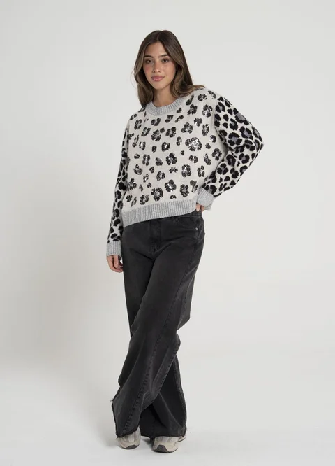 Sweater print con lentejuelas 