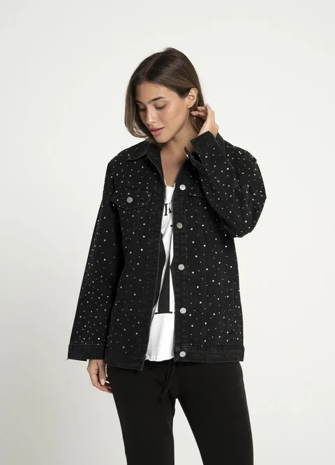 Chaqueta denim con strass gotas 