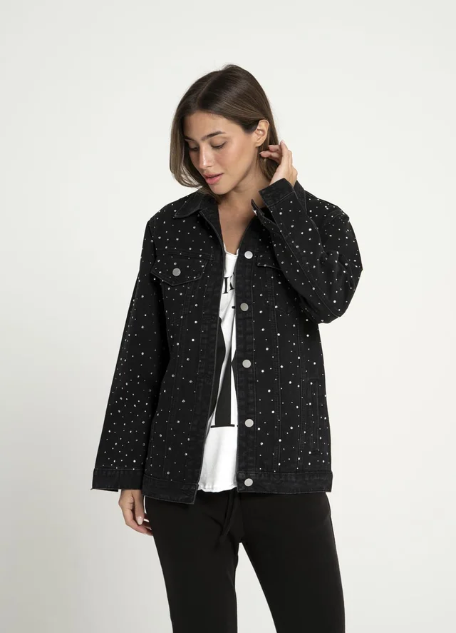 Chaqueta denim con strass gotas 