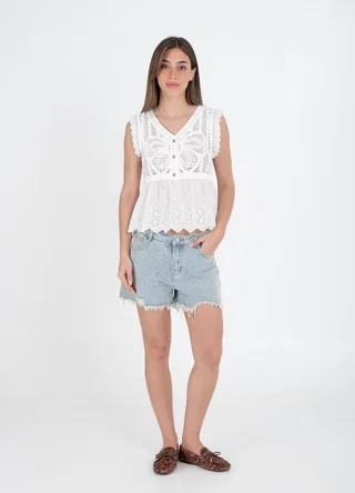 Blusa crochet con recorte combinada  - Vista 1