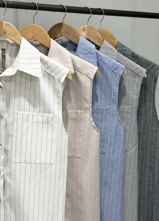 Vestido camisero lino rayado - Vista 4