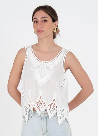 Musculosa irregular bordada al tono - Vista 4