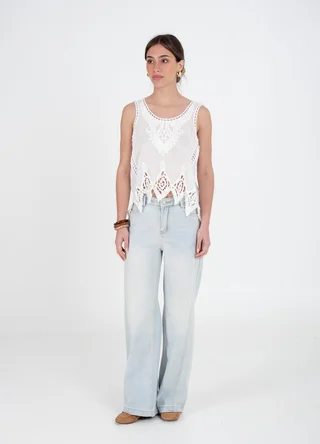 Musculosa irregular bordada al tono - Vista 5