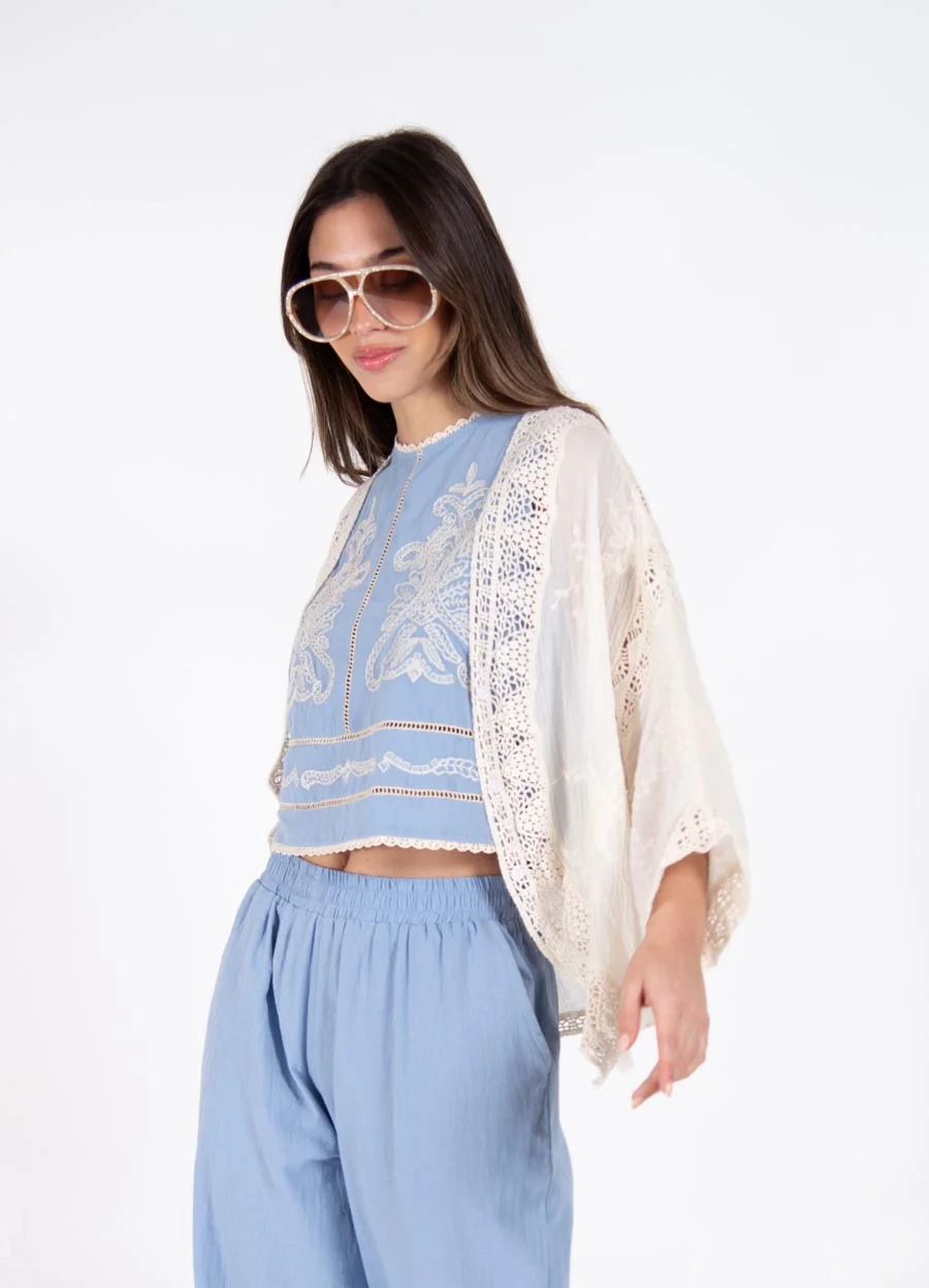 Kimono bordado calado de gasa 