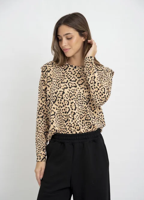 Remera manga larga print con pinza 