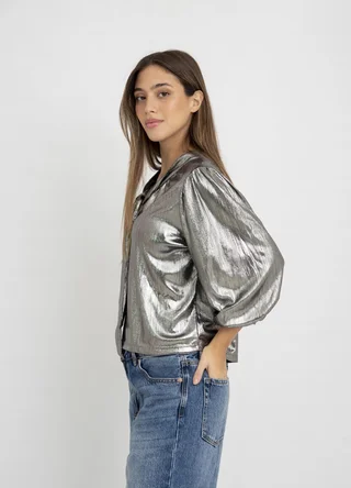 Blusa metalizada con lazo - Vista 4