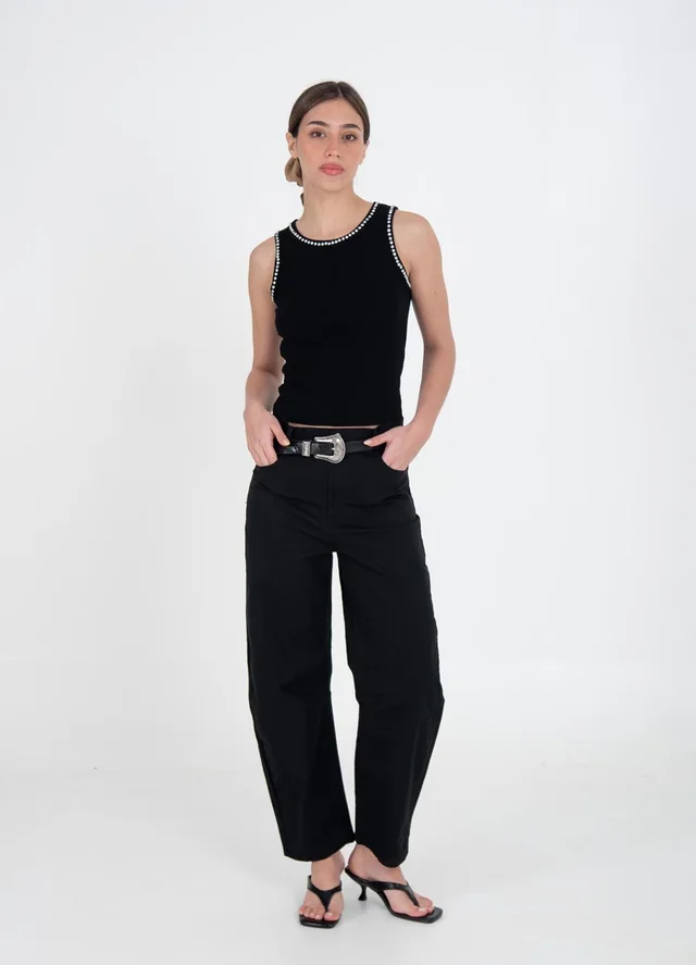 Pantalon barrel de gabardina 