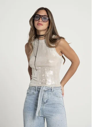 Musculosa metalizada cuello halter  - Vista 4