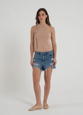 Musculosa halter tejida con tira  - Vista 1