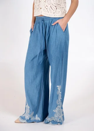 Palazzo denim bordado  - Vista 3