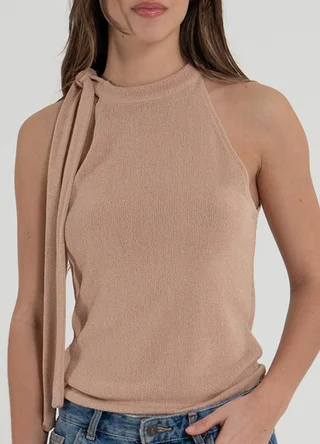 Musculosa halter tejida con tira  - Vista 3