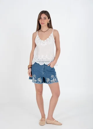 Musculosa bretel fino bordada  - Vista 1