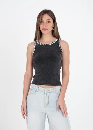 Musculosa morley prelavada con strass - Vista 3