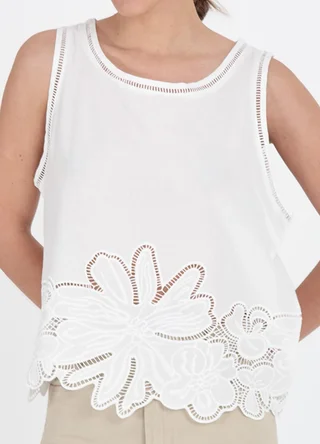 Musculosa poplin calada en ruedo flores - Vista 4