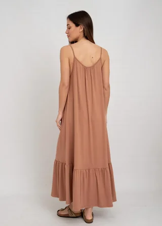 Vestido largo viscosa con volado  - Vista 3
