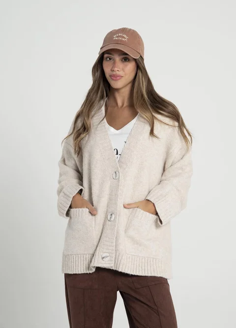 Cardigan lisco con bolsillos 