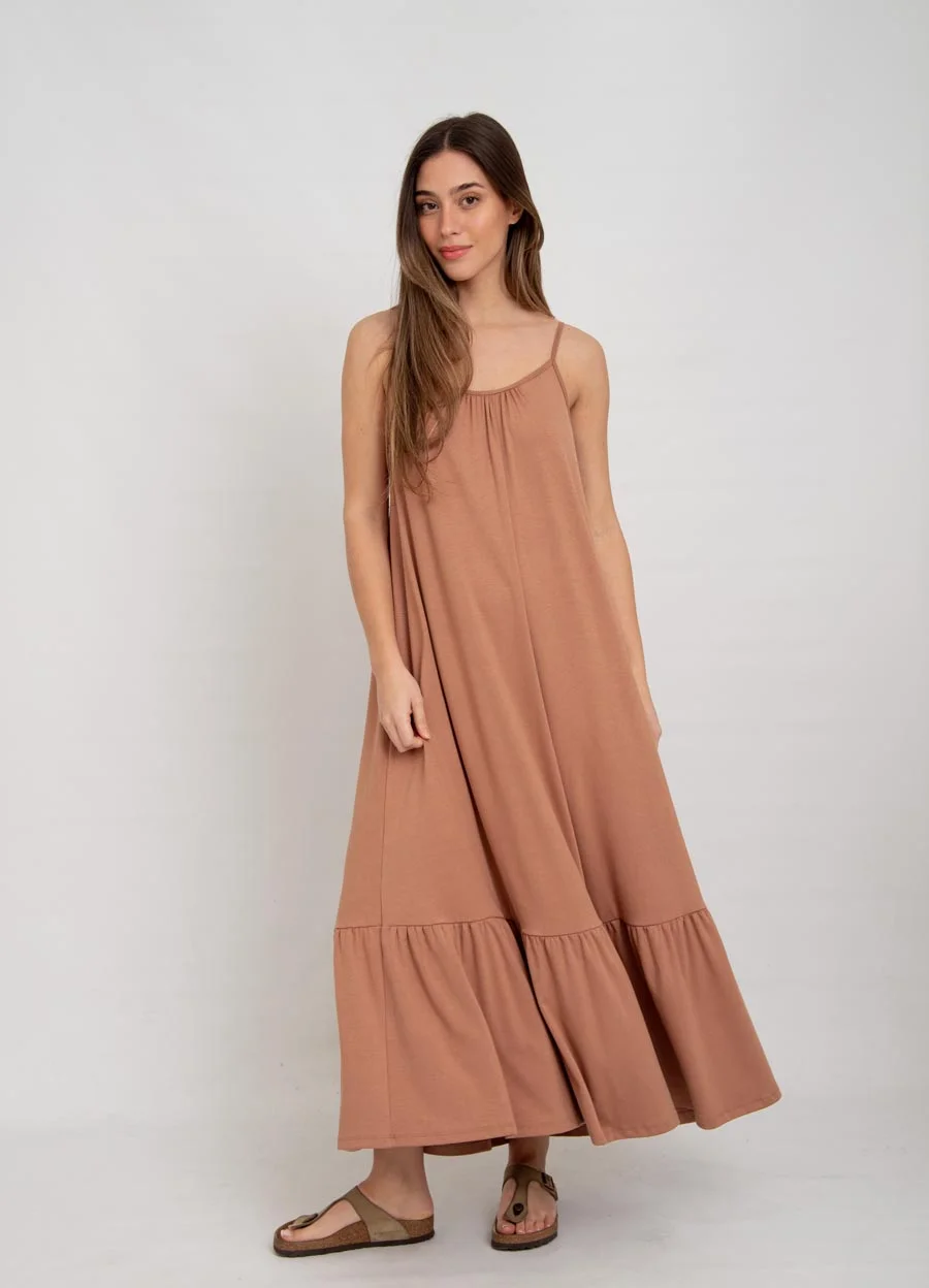 Vestido largo viscosa con volado 