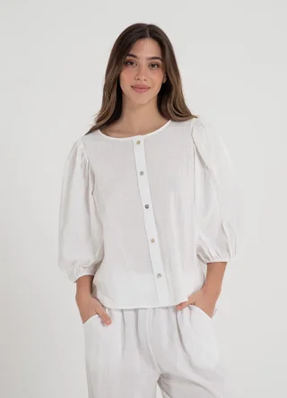 Blusa 3/4 gasa rustica con botones  - Vista 6