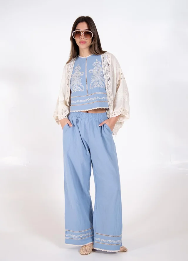 Kimono bordado calado de gasa 