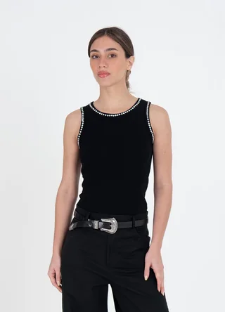 Musculosa de morley con piedras en escote  - Vista 1