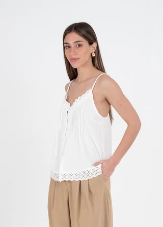 Musculosa con tablitas y broderie  - Vista 4