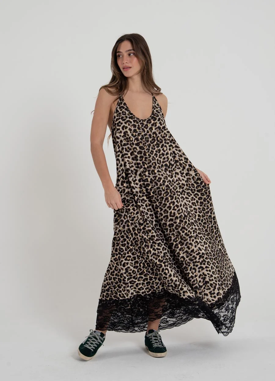 Solero largo print con puntilla 