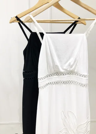 Solero de lino con recorte en cintura y bordado en falda - Vista 4