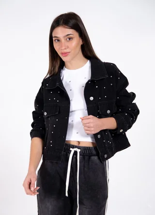 Campera denim con piedras strass - Vista 6