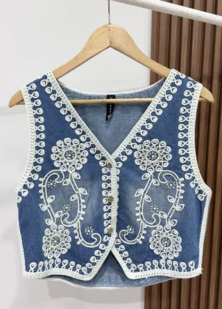 Chaleco denim localizado c/bordado - Vista 5