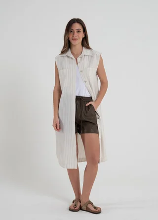 Vestido camisero lino rayado - Vista 1