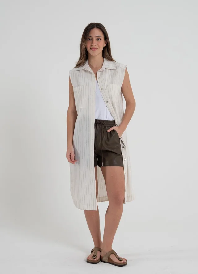 Vestido camisero lino rayado