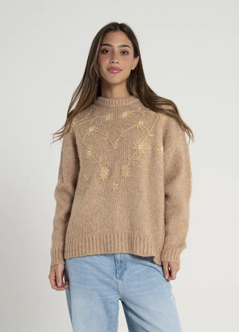 Sweater bordado flores y canutillos 
