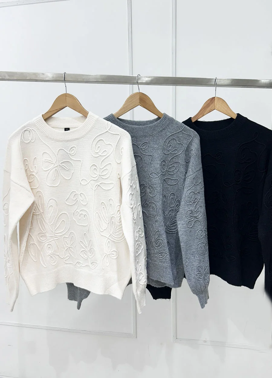 Sweater bordado al tono flores 
