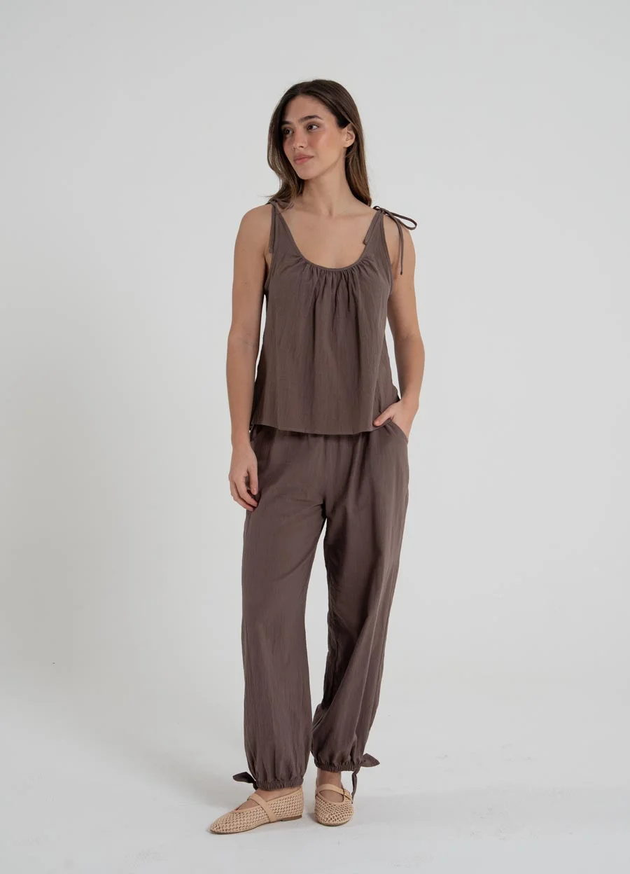 Pantalon balloon gasa con moño