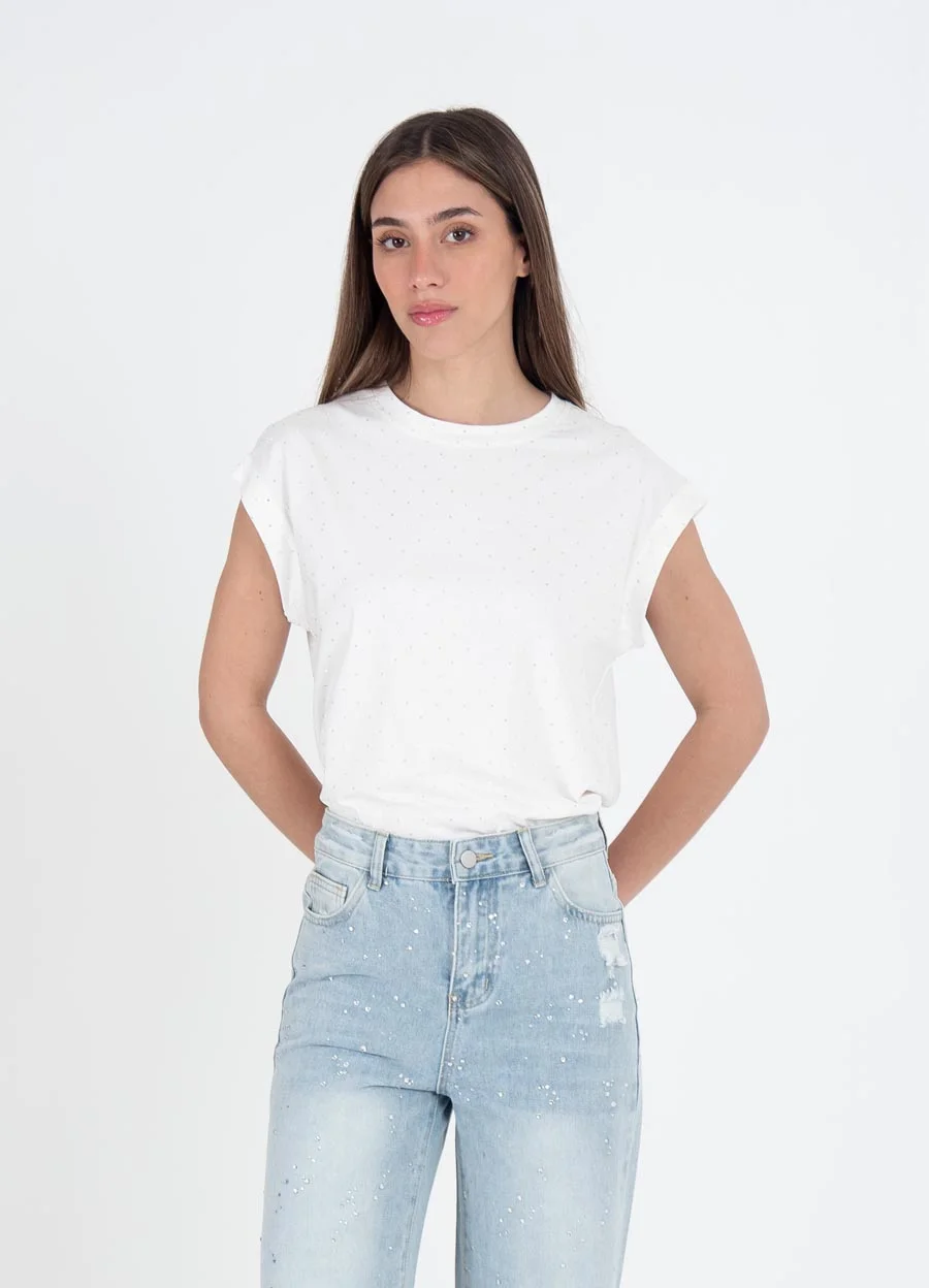 Remera sin mangas full strass