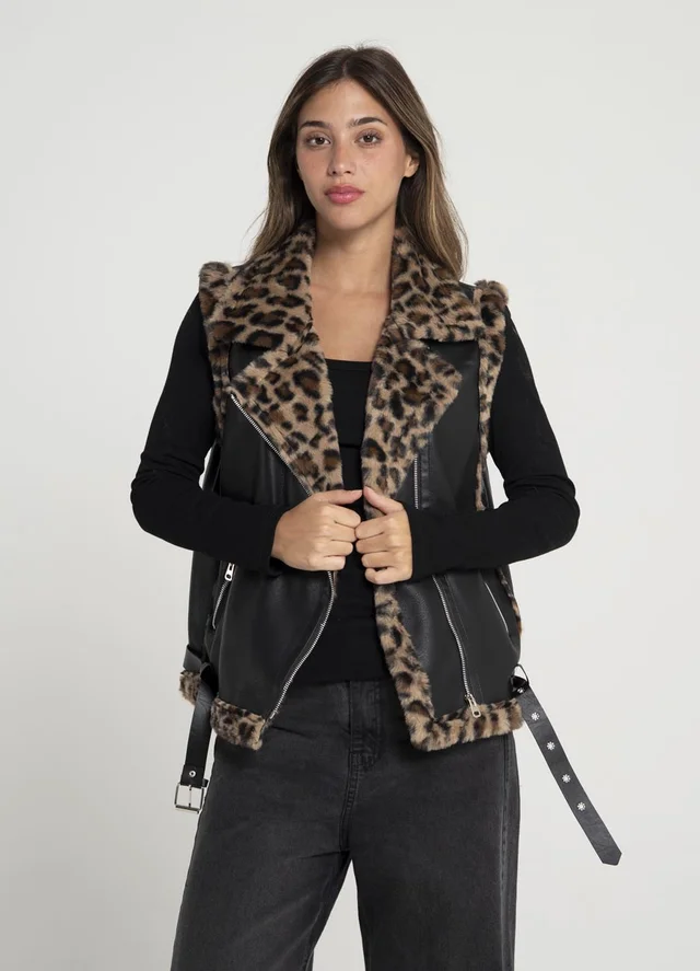 Chaleco eco cuero con piel 