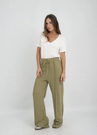 Pantalon con alforza tejido rustico  - Vista 2