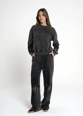 Pantalon prelavado con strass - Vista 1