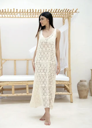 Vestido musculosa crochet con recortes  - Vista 1