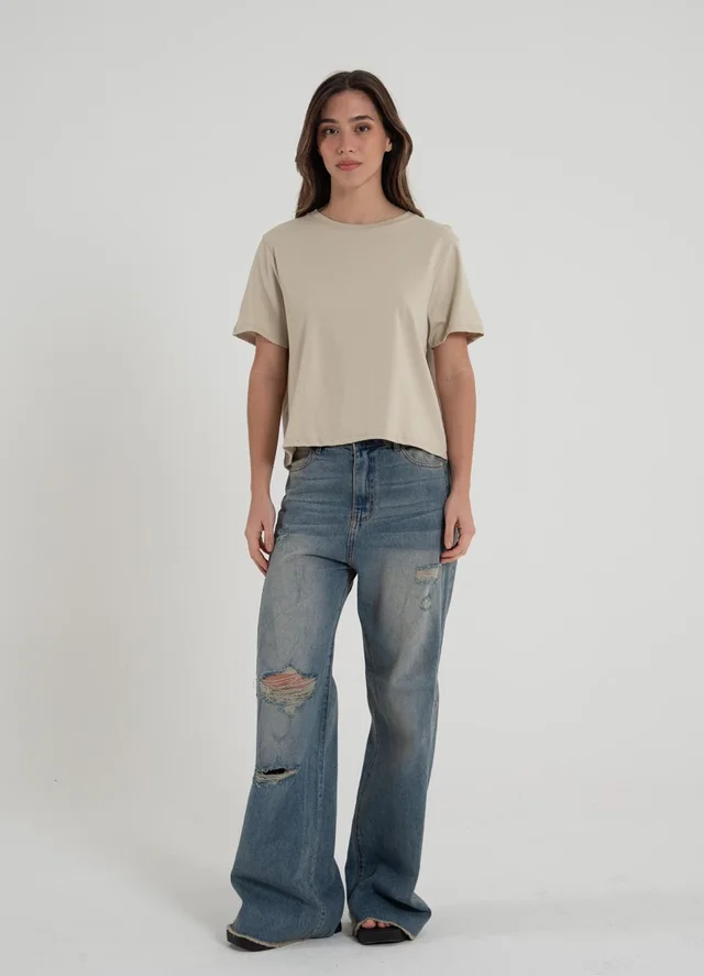 Remera crop lisa de algodon