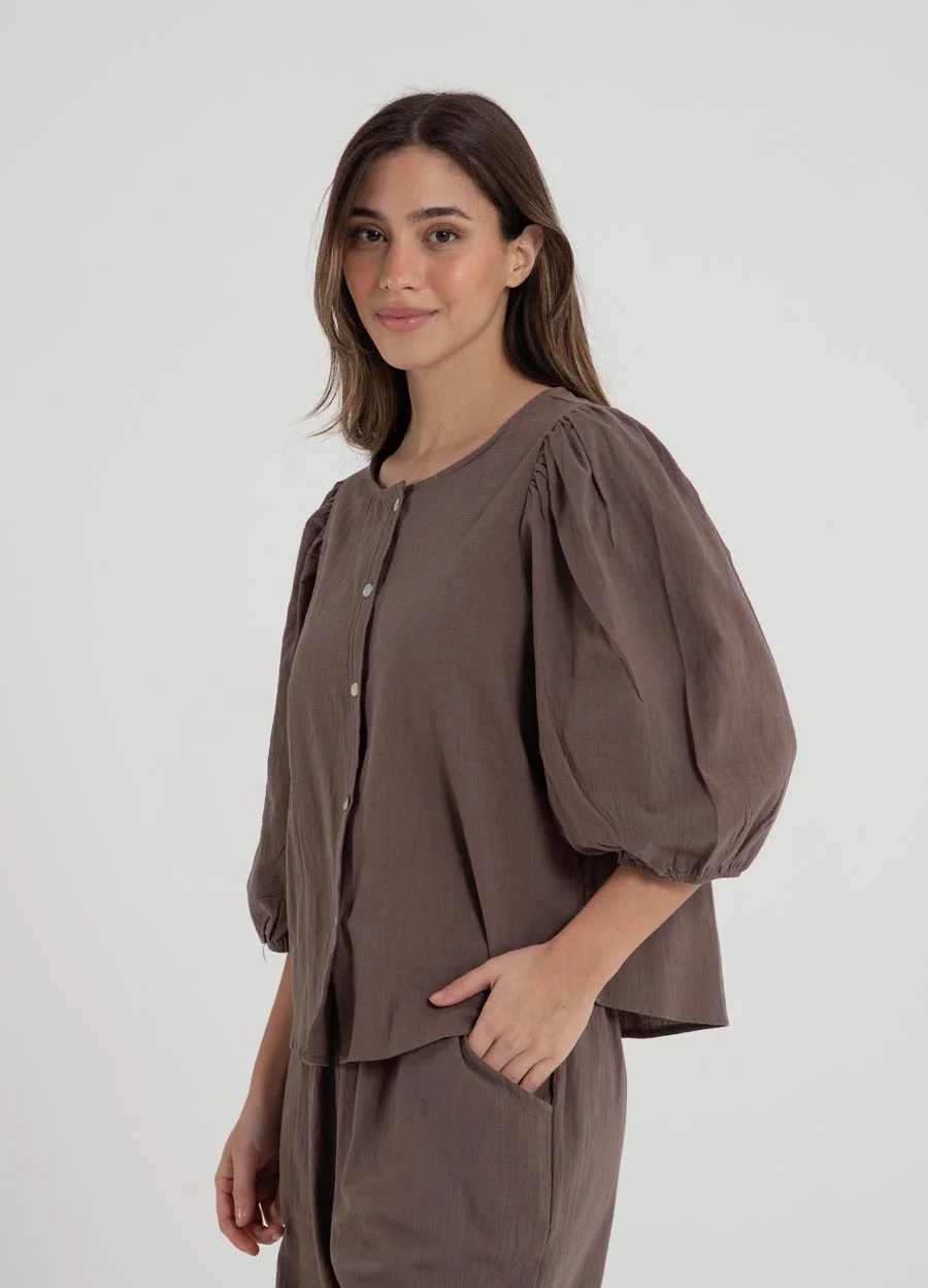 Blusa 3/4 gasa rustica con botones 