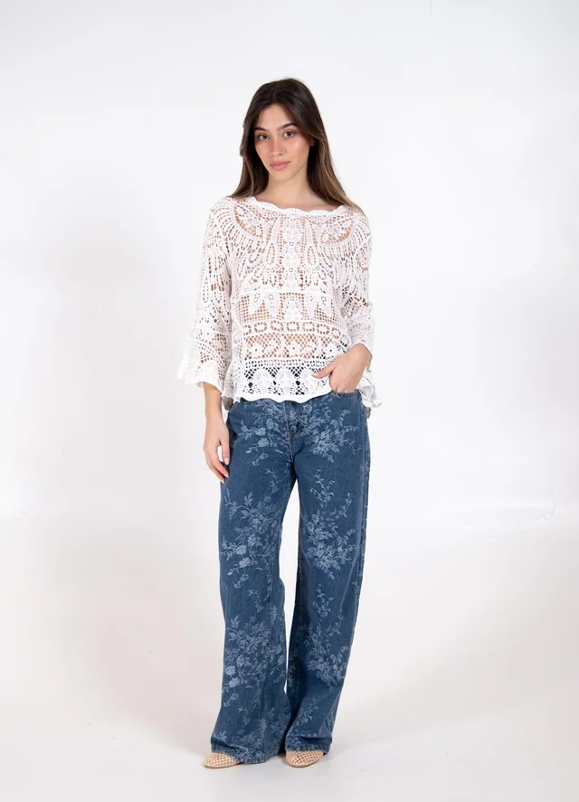 Blusa crochet manga campana 3/4