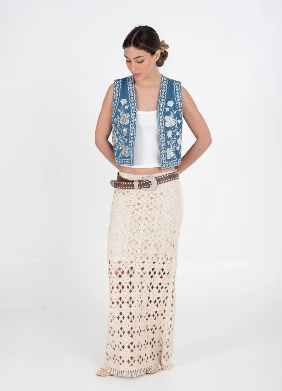 Falda tejida crochet con cierre