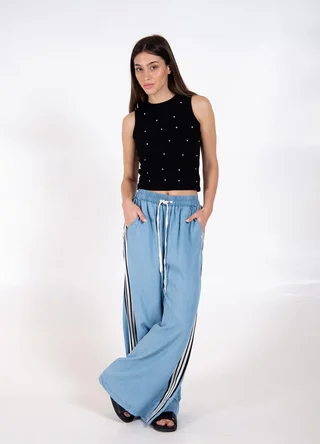 Palazzo denim con tira - Vista 3