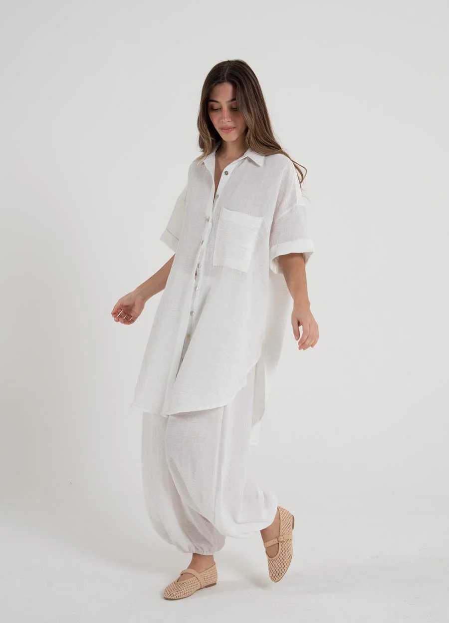Camisola lino rustico con bolsillo lisa 