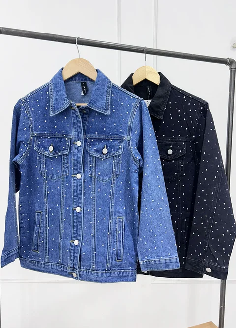 Chaqueta denim con strass gotas 