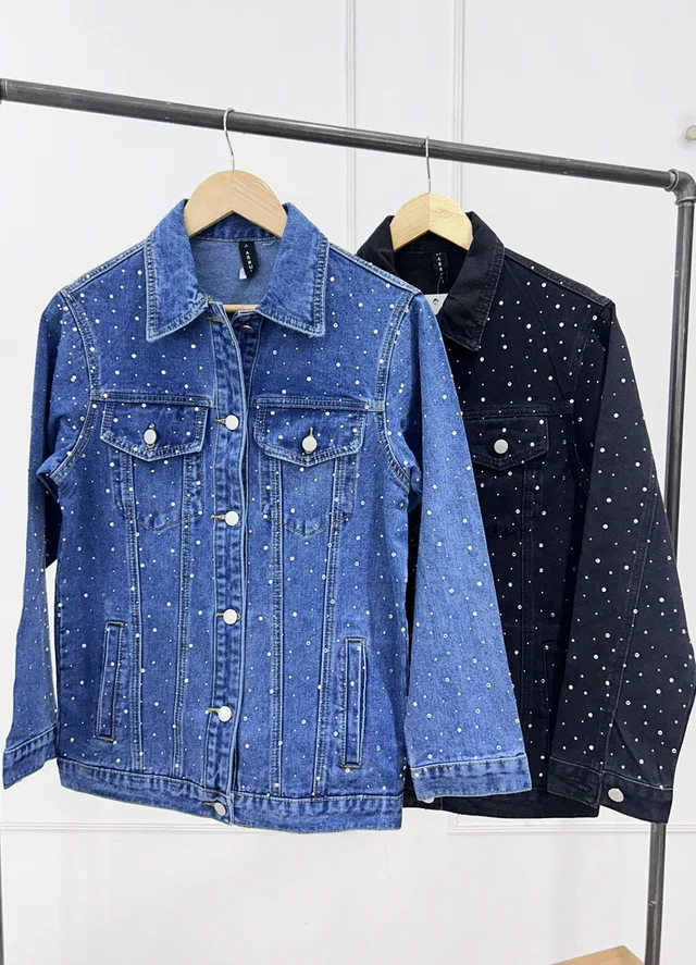 Chaqueta denim con strass gotas 