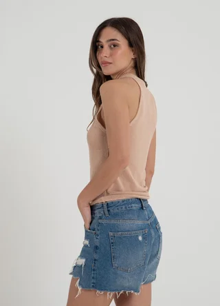 Musculosa halter tejida con tira  - Vista 4