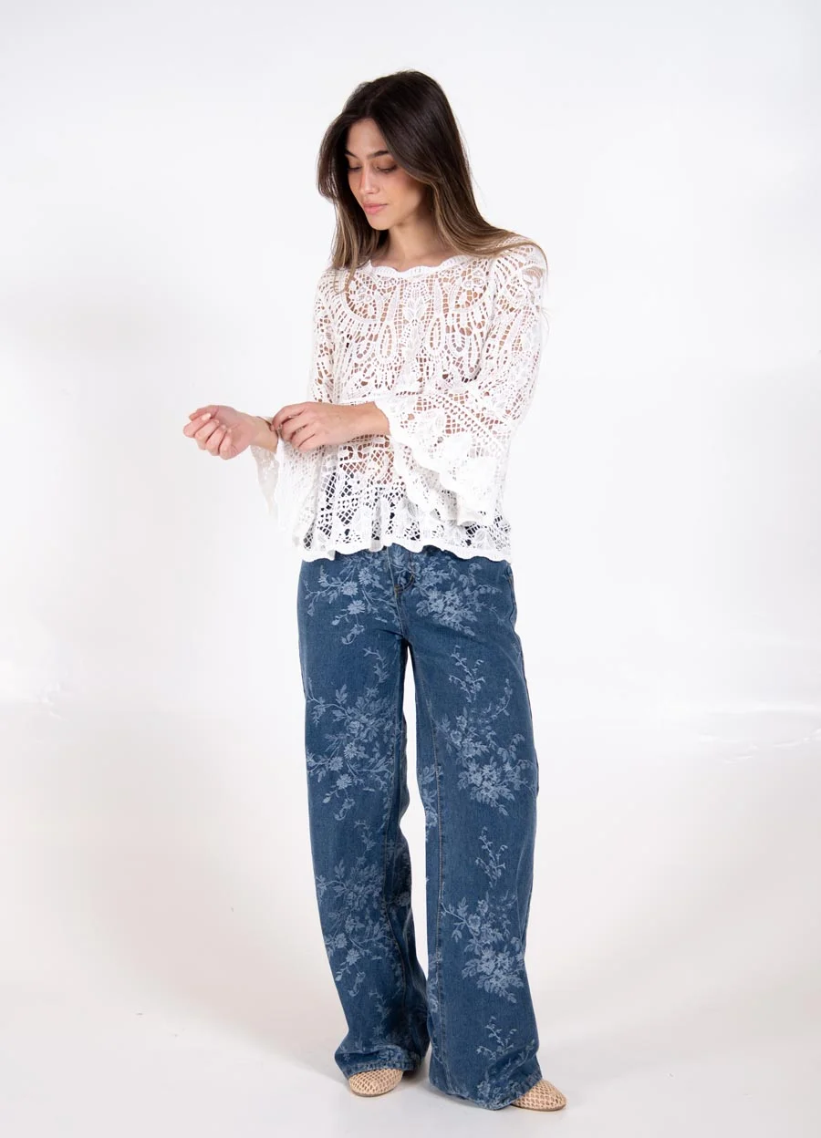 Blusa crochet manga campana 3/4