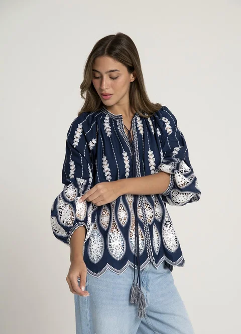 Blusa mangas balloom bordada